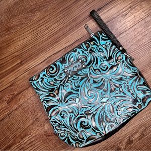 Patricia Nash turquoise tooled leather clutch